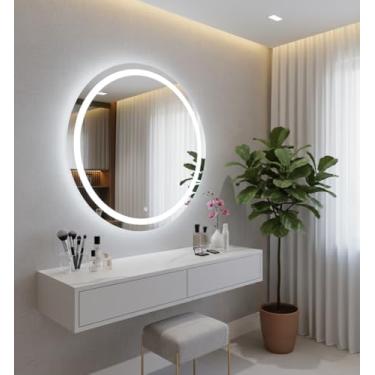Imagem de Espelho LED Redondo com Touch Screen, 6000K Luz Fria, Iluminado para Banheiro e Camarim, Design Moderno com Acabamento Jateado (60cm)
