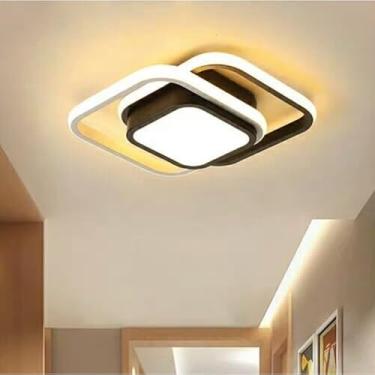 Imagem de Lustre Moderno LED 3 Cores - Bivolt 110/220V, Luz de Teto para Corredor, Sala de Estar, Quarto e Cozinha, Versátil e Econômico (Estilo A/Preto(110V-220V))