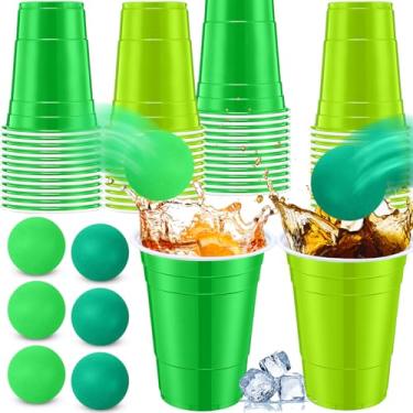 Imagem de Foilswirl Conjunto de 32 peças de jogo de festa do Dia de São Patrício inclui copos de plástico verde de 473 ml com 8 bolas, copos para decoração de festa, suco, bebida ao ar livre, suprimentos para