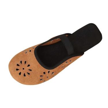 Imagem de Sandálias rasteiras femininas com flores vazadas verão outono moda casual, Marrom, 39