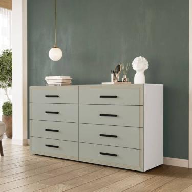 Imagem de Cômoda Valência 8 Gavetas Branco Verde Politorno Móveis