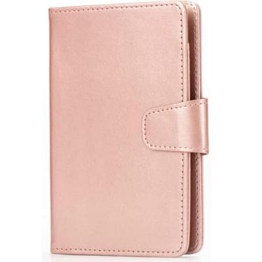 Imagem de Capa para passaporte carteira de couro para organizador de documentos de viagem com compartimento para cartão, Ouro rosa, Porta-passaporte