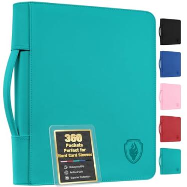 Imagem de Fabmaker Fichário de carga superior com 360 bolsos, fichário portátil com alça retrátil, álbum de cartas colecionáveis premium para jogos colecionáveis, esportes, TCG, azul-petróleo