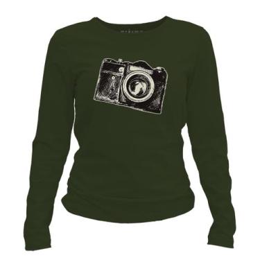 Imagem de Camiseta manga longa feminina - Câmera Fotográfica - DASANTIGAS, Green