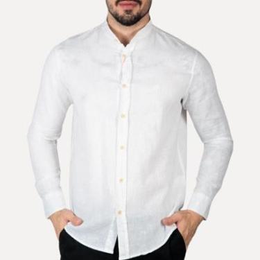 Imagem de Camisa Linho Masculina Gola Padre Branca-Masculino