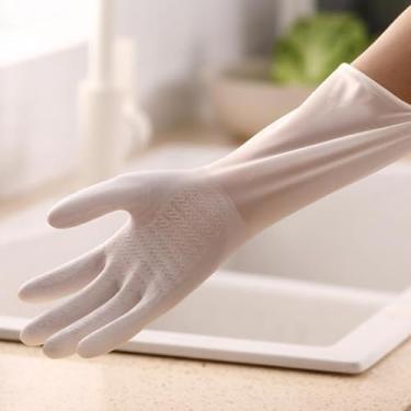 Imagem de Luvas de cozinha de borracha, luvas antiderrapantes reutilizáveis para lavar louças, vegetais, móveis, com ajuste confortável e confortável (M 35 x 27 x 20 cm / 13,78 x 10,63 x 7,87 pol.)