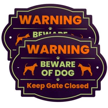 Imagem de 2 placas de aviso de cuidado com cães, 24 x 17 cm, alumínio refletivo, mantenha o portão fechado, à prova d'água, à prova de intempéries e resistente ao desbotamento, decoração engraçada de cerca de