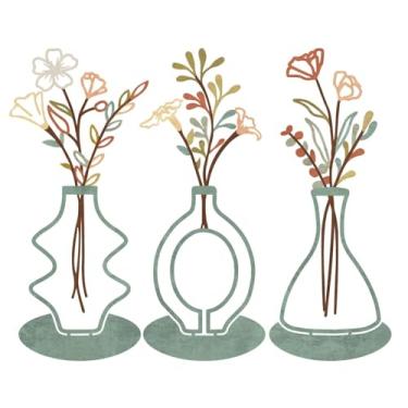 Imagem de 3 peças de arte de parede de flores de metal rústica decoração de parede de casa de fazenda minimalista escultura de parede para sala de estar, quarto, banheiro, cozinha, ambientes internos e externos