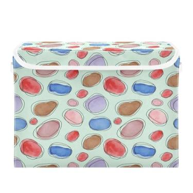 Imagem de Wassud Cestos de armazenamento dobráveis com tampas, formas de seixos em aquarela, cestas organizadoras de tecido dobrável para armário, decoração sazonal de casa 41,5 x 32,5 x 30,8 cm