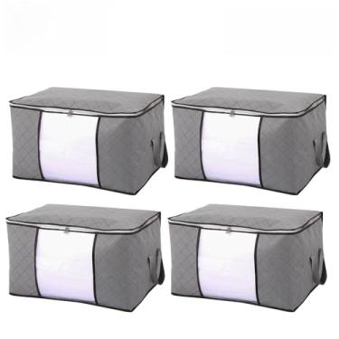 Imagem de Caixa Saco Organizador Grande Edredom Cobertor Casaco Guarda(4PCS-84L-Cinza)