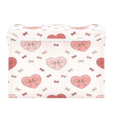 Imagem de Wassud Cestos de armazenamento dobráveis com tampas em forma de coração, cestos organizadores de tecido dobrável para armário, decoração sazonal de casa 40 x 30 x 30 cm