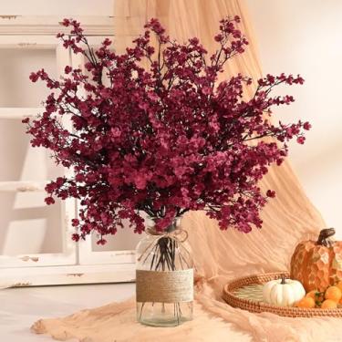 Imagem de Waipfaru 15 peças de flores falsas para bebês, seda, buquês artificiais, Gypsophila, caules de outono com toque real para outono, dia de Ação de Graças, outono, arranjo floral, vermelho acastanhado