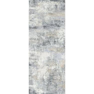 Imagem de HILORUUG Tapete abstrato lavável 2x5 corredor: antiderrapante moderno corredor para banheiro cozinha entrada macio fácil de limpar tapete interno fino 2x5 cinza azul