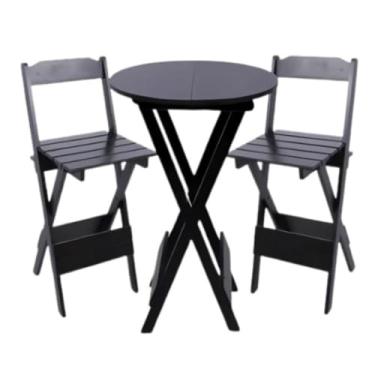 Imagem de Mesa Bistrô Dobrável com 2 Cadeiras - Conjunto Compacto para Balcão, Varanda e Espaços Pequenos, Prático para Café e Almoço (Preto)