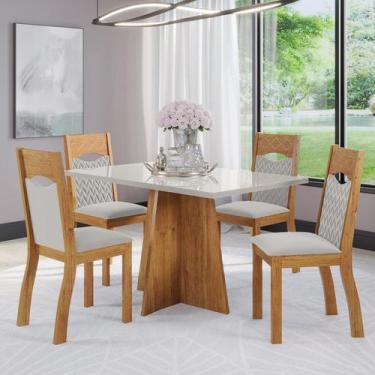 Imagem de Mesa de Jantar Retangular Lacerda C/4 Cad Pietra Mel/Off White/V.marfi