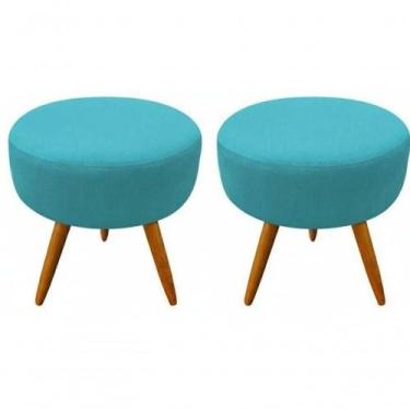 Imagem de Kit 02 Puff Redondo Pés Palito Azul Turquesa - SMF DECOR