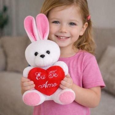 Imagem de Coelho Para Páscoa com Coração Boneco Decorativo Pelúcia 30cm Fofo Pre