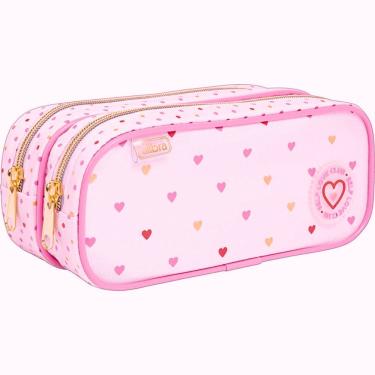 Imagem de Estojo Escolar Duplo Grande Académie Coração Metalizado Tilibra Rosa V2
