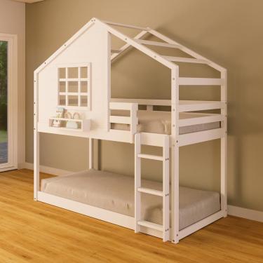 Imagem de Beliche Montessoriano Casinha Com Janela Madeira Maciça Branco Housin