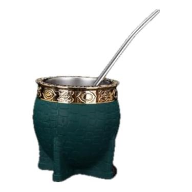Imagem de MATEAR Mate Imperial Argentino Kit Mate, Taza de te Acero inoxidável, com caneca de cuia de chá de palha, uma bomba (palha), couro artesanal embrulhado ideal para presente e viagem (verde)