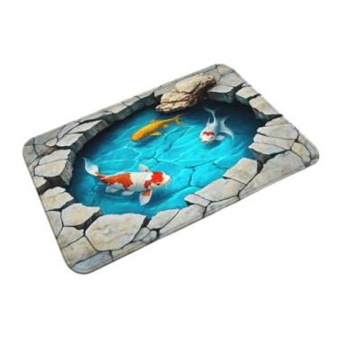 Imagem de Ｂｅｓｇａ Tapete de entrada com ilusão 3D de carpa, peixe koi e lago, com efeito realista de água, ideal para escadas, varandas e áreas internas externas.