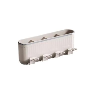 Imagem de Suporte de escova de dentes para banheiro Suporte de escova de dentes montado na parede sem perfuração, adequado para escova de dentes, pasta de dentes, barbeador, rack de armazenamento de escova de