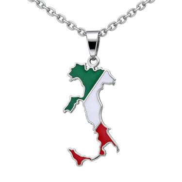 Imagem de Fusamk Colar feminino com pingente de mapa da Itália, pingente de bandeira italiana banhado a ouro com corrente de aço inoxidável, 50,8 cm de comprimento, Metal, Sem Pedra Preciosa