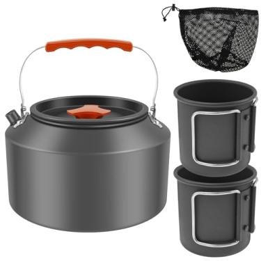Imagem de Conjunto de chaleira de acampamento de 2,5 l com 2 xícaras, chaleira térmica uniformemente, cafeteira resistente à ferrugem para acampamento, leve, portátil, para acampamento, caminhada, piquenique