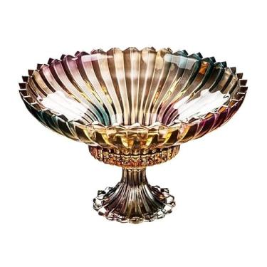 Imagem de Pratos de frutas decoração grande capacidade vitral prato de frutas criativo pé alto lanche bandeja de doces grande tigela de frutas decoração de casa pratos de frutas/prato de frutas