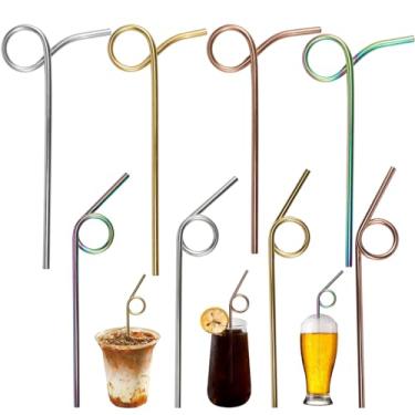 Imagem de Canudos de aço inoxidável de 8 peças, canudos de metal reutilizáveis, canudos de personagens de 9,45 em 6 e canudo de 9 personagens de 20 cm, canudos curvos criativos, canudos curvos coloridos para