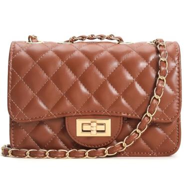 Imagem de Supaico Bolsa de ombro pequena acolchoada para mulheres, bolsa tiracolo moderna, bolsa de ombro feminina, bolsa de mão com alça de corrente, Marrom-b, Bolsa de ombro