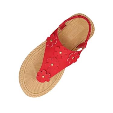 Imagem de Sandálias femininas vazadas Baotou com metade inferior grossa salto plataforma sapatos casuais confortáveis feitos de material PU, Vermelho, 38