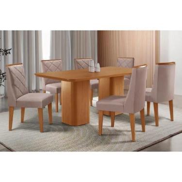 Imagem de Sala Jantar Mesa Maldivas Tampo Curvo 180cm+6 Cadeiras Pietá Madeira N