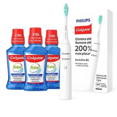 Imagem de Kit Bucal com Escova Elétrica SonicPro 30 e 3 Enxaguantes Bucais Colga