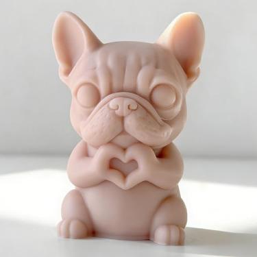 Imagem de Vela cilíndrica animal de cachorro coração na mão e molde de resina - moldes de silicone de fundição de resina para decoração de casa e fabricação de velas, molde espiral ondulado