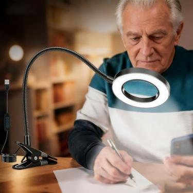 Imagem de Lâmpada de mesa de lupa com grampo, 12 níveis de brilho, 3 modos de cor para leitura, artesanato, pintura, trabalho próximo (preto)