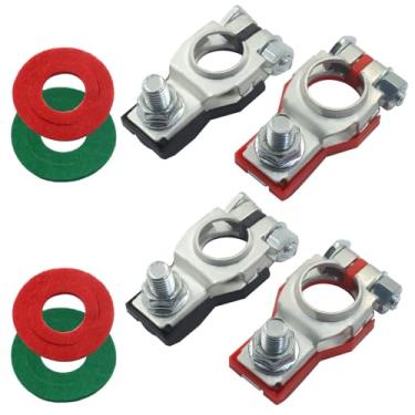 Imagem de Zorfeter 2 pares de conectores de terminal de bateria, conjunto de adaptadores resistentes à corrosão com 4 arruelas, grampos de terminal positivos e negativos para motocicletas SUV Van