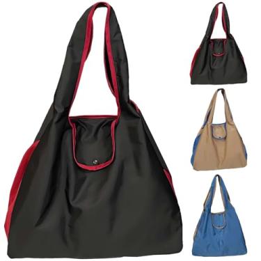 Imagem de sacxi Bolsa de compras reutilizável dobrável – bolsa de grande capacidade, resistente, impermeável para compras, viagens e uso diário, Preto, One Size
