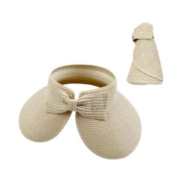 Imagem de Chapéu De Palha Feminino De Verão Com Aba Larga Dobrável E Laço, Prote
