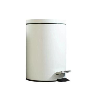 Imagem de Lixeira Redonda Com Pedal, Aço, 5L, Branco Matte - Powermaid