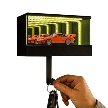 Imagem de Porta-chaves, ganchos para porta-chaves de garagem, caixa de LED | Suporte de parede decorativo adesivo para parede, entrada de parede, decoração de cozinha