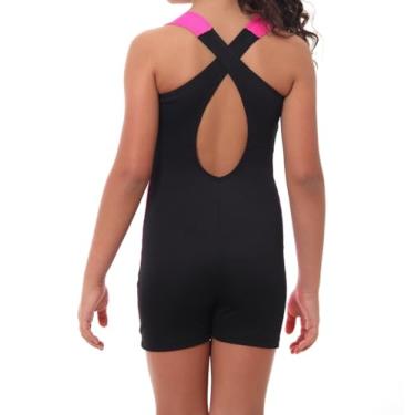 Imagem de Maiô Perninha Natação Infantil Juvenil Proteçao Uv Piscina (Preto/Pink, 10)