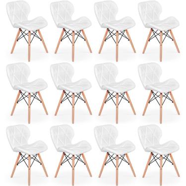 Imagem de Kit 12 Cadeiras De Jantar Charles Eames Slim Wood Estofada - Branco