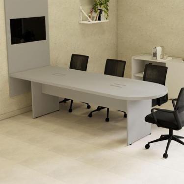 Imagem de Mesa de Reunião 260cm x 90cm para 7 Pessoas c/ 2 Caixas de Tomadas Can