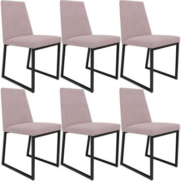 Imagem de Kit 06 Cadeiras Sala De Jantar Preto L02 Suede Rosê