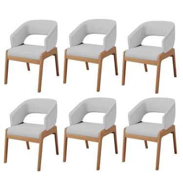 Imagem de Kit 06 Cadeiras De Jantar E Estar Living Estofada Lince L02 Linho Cinza - Lyam Decor
