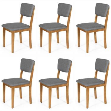 Imagem de Conjunto 6 Cadeiras De Jantar Estofada Em Madeira Maciça Ella Cinza Escuro