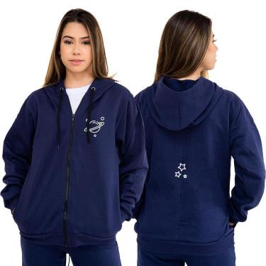 Imagem de Blusa De Frio Moletom Feminino Aberto Bolso Canguru Planeta-Feminino