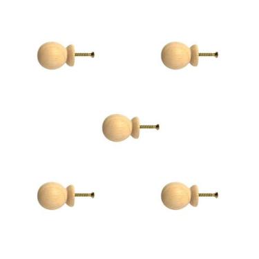 Imagem de Kit 5 Puxadores de Madeira Redondos P/ Móveis Gavetas Armários Modelo 
