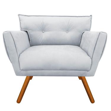 Imagem de Poltrona Anitta Suede Cinza Pés Palito Castanho - D'Rossi